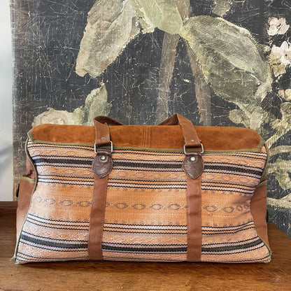 vintage woven kilim suede western duffle bag
