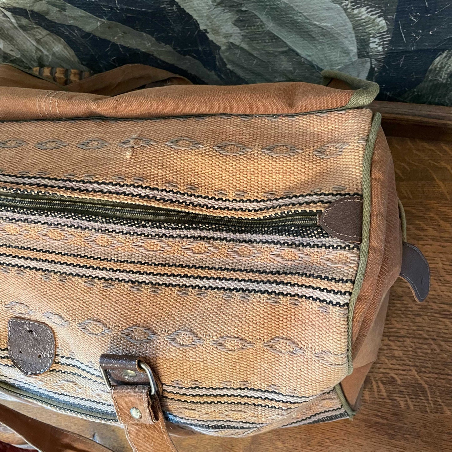 vintage woven kilim suede western duffle bag