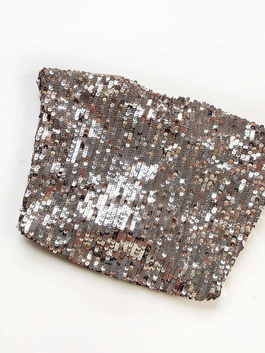 dynamite gold + silver sequin strapless crop top - good market thrift store