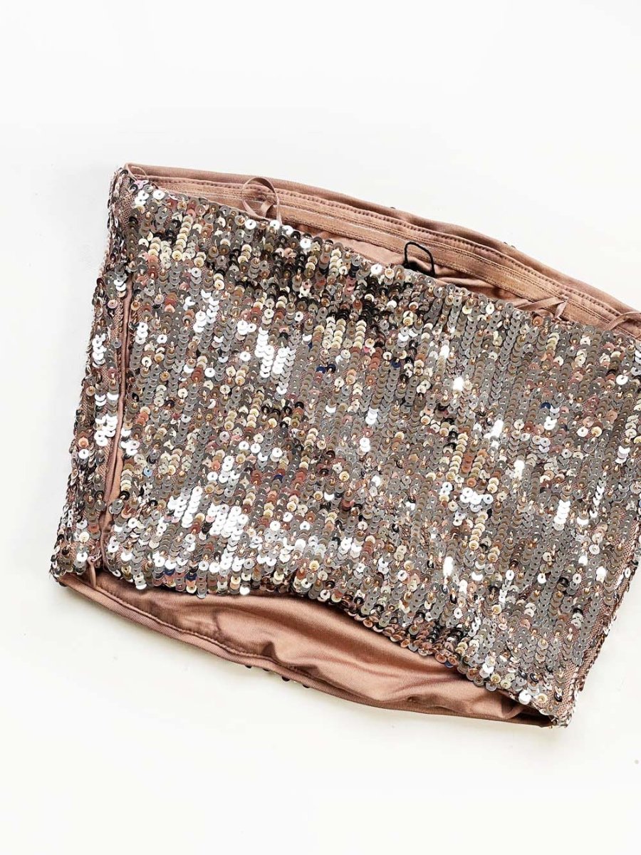 dynamite gold + silver sequin strapless crop top - good market thrift store