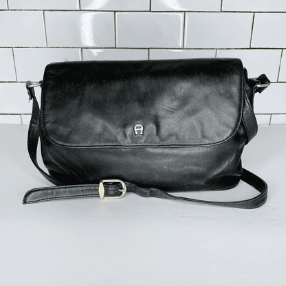 vintage etienne aigner black leather flap crossbody