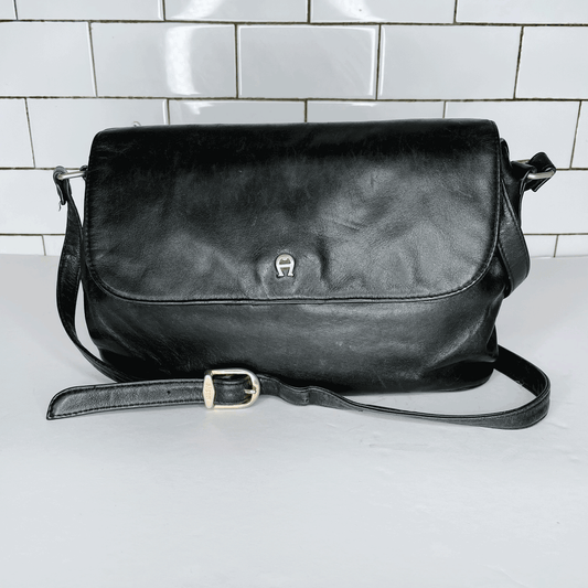 vintage etienne aigner black leather flap crossbody