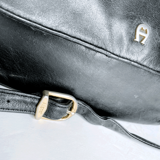 vintage etienne aigner black leather flap crossbody