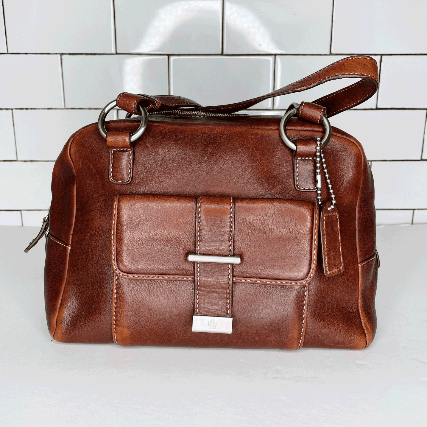 vintage etienne aigner cognac leather handbag