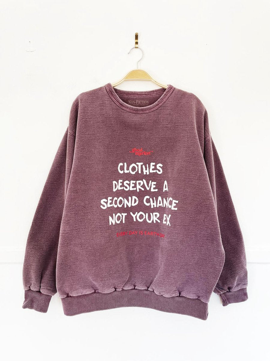 earth day activist x vintage 00s non fiction faded sweatshirt | clothes deserve a second chance not your ex - good market thrift store