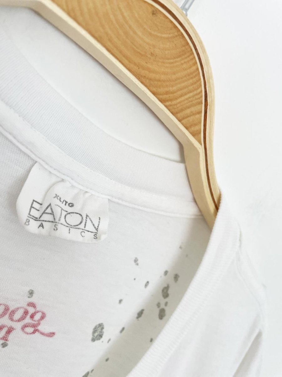 earth day activist x vintage 80s eaton v - neck tee | clothes deserve a second chance not your ex - good market thrift store