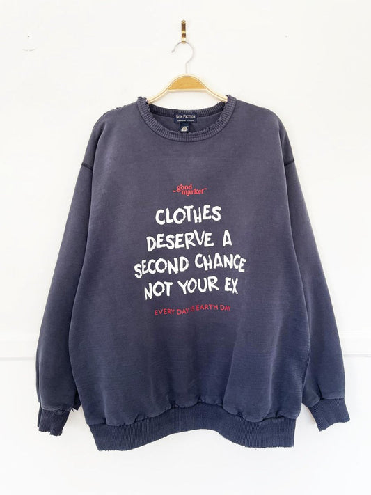 earth day activist x vintage 90s non fiction faded sweatshirt | clothes deserve a second chance not your ex - good market thrift store