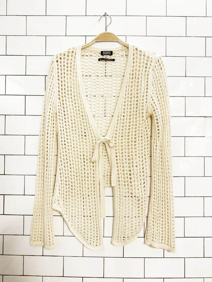 ecote joleen crochet knit tie front bell sleeve cardigan | made in turkey - good market thrift store
