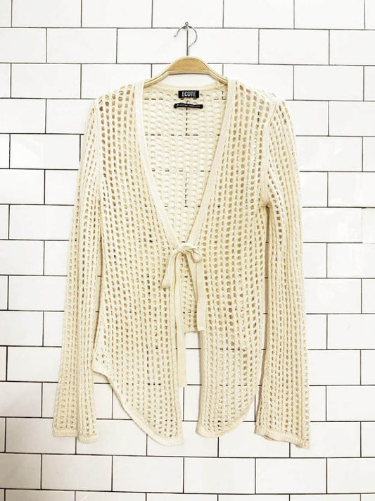 ecote joleen crochet knit tie front bell sleeve cardigan | made in turkey - good market thrift store