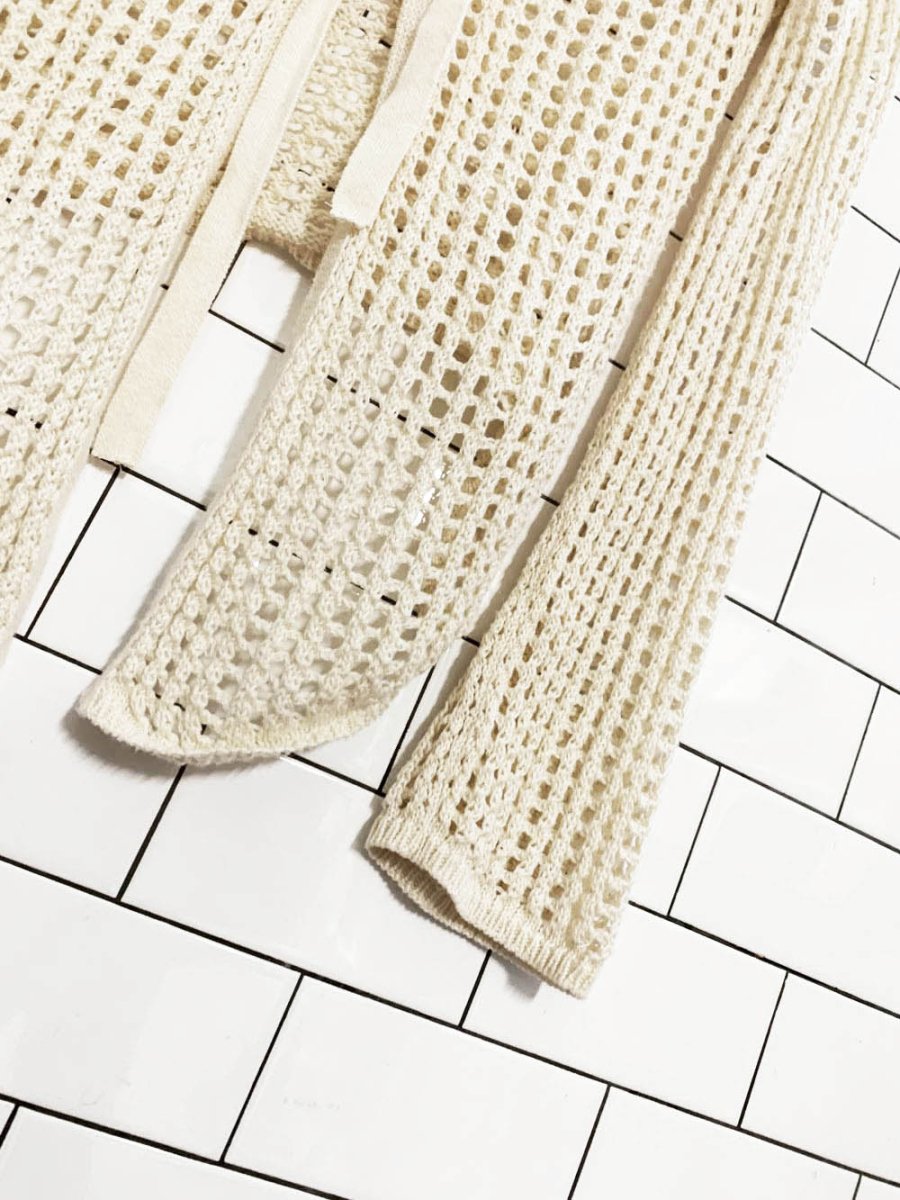 ecote joleen crochet knit tie front bell sleeve cardigan | made in turkey - good market thrift store