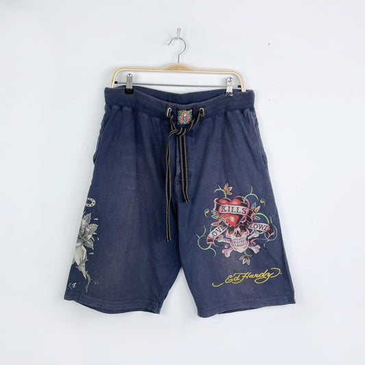 y2k ed hardy love kills slowly long sweat shorts