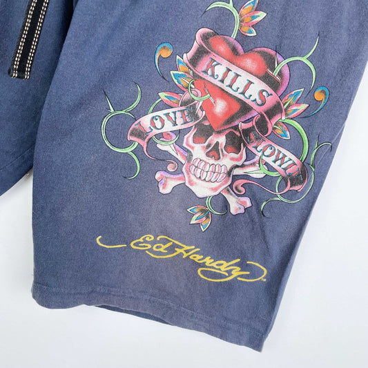 y2k ed hardy love kills slowly long sweat shorts
