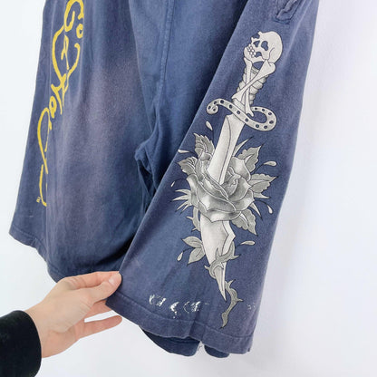 y2k ed hardy love kills slowly long sweat shorts