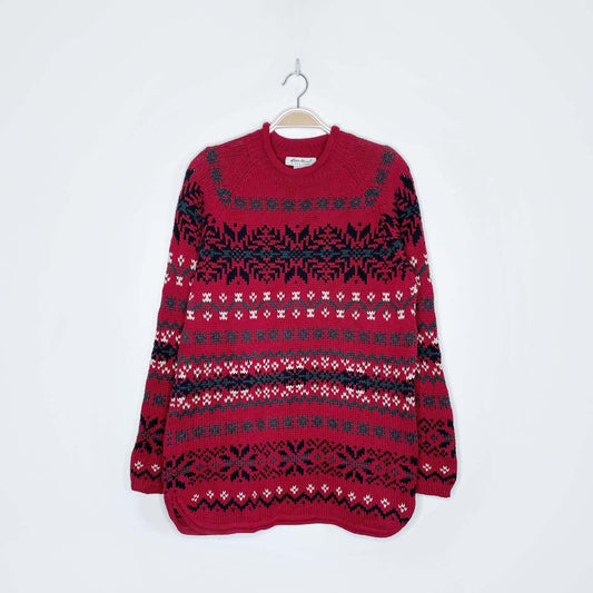 vintage eddie bauer nordic snowflake knit sweater - size small