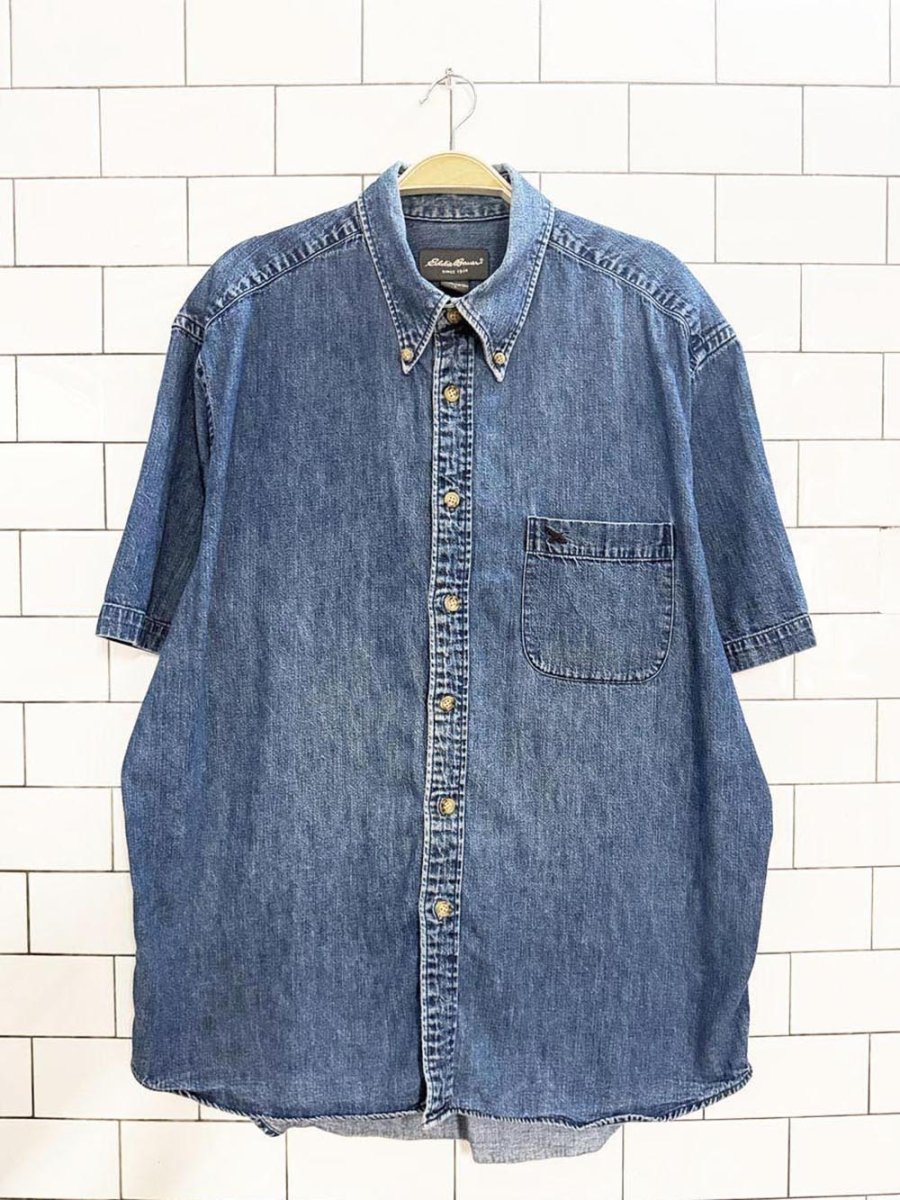 eddie bauer full button short sleeve denim shirt - good market thrift store