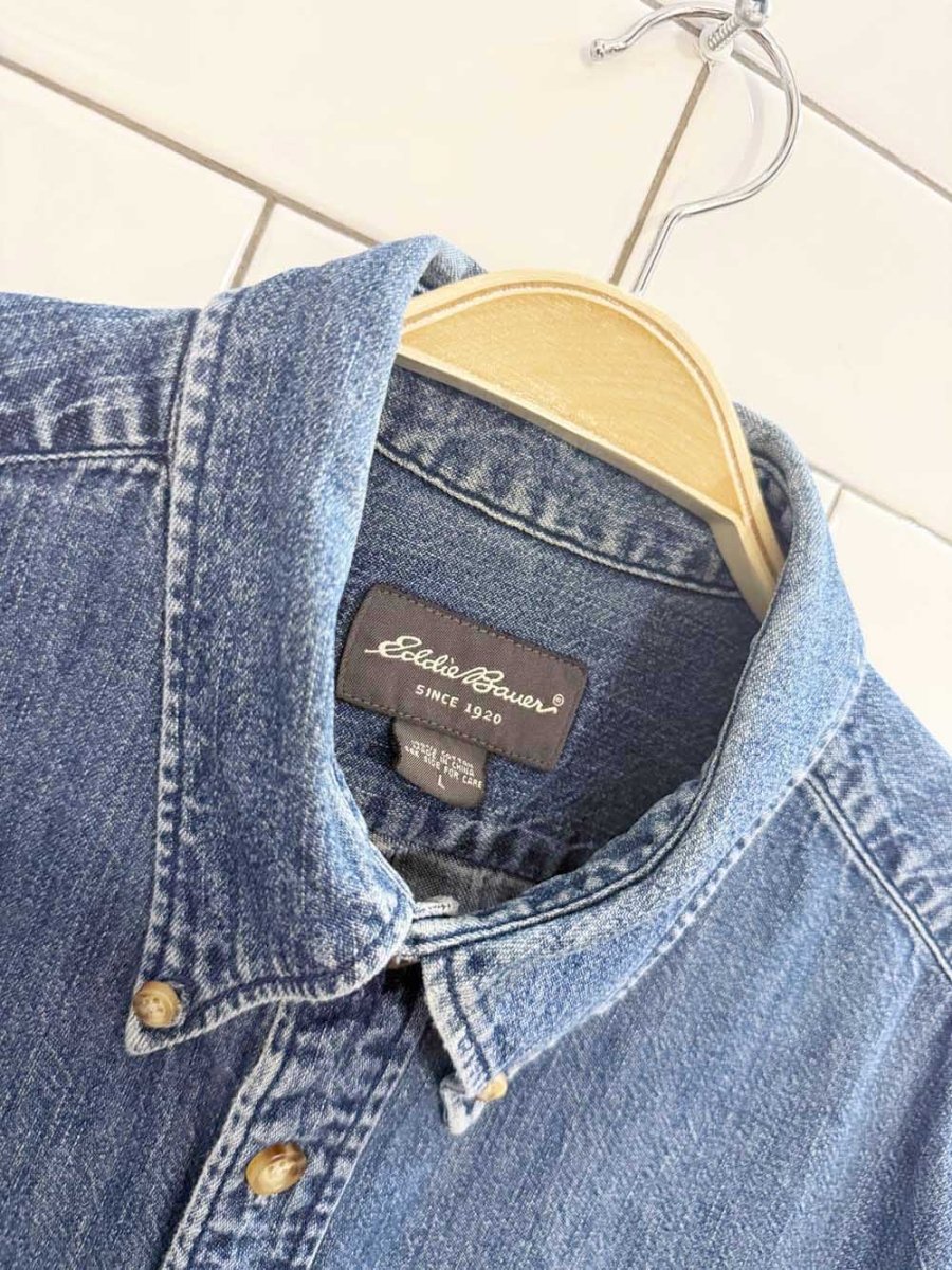 eddie bauer full button short sleeve denim shirt - good market thrift store