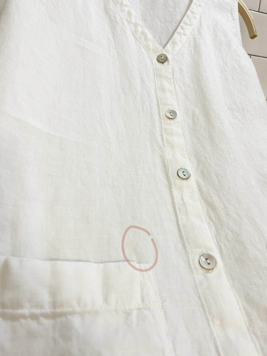 eileen fisher 100% linen full button sleeveless top - good market thrift store