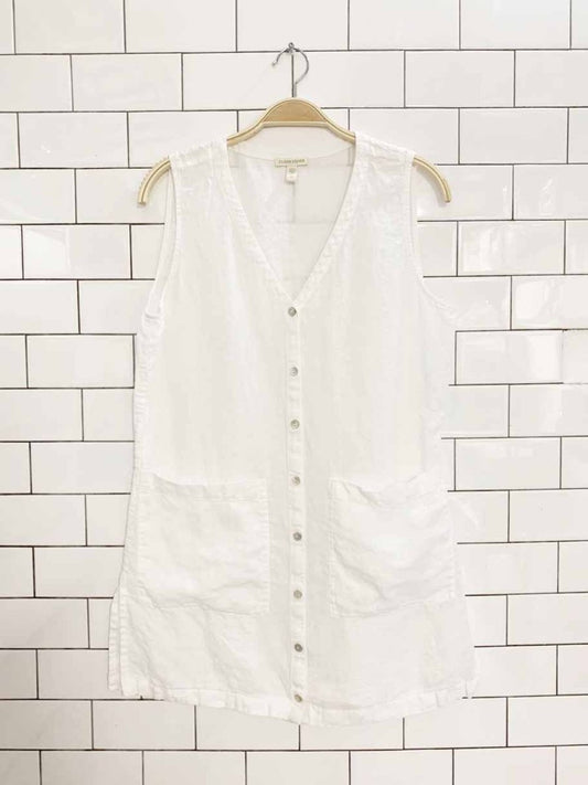 eileen fisher 100% linen full button sleeveless top - good market thrift store