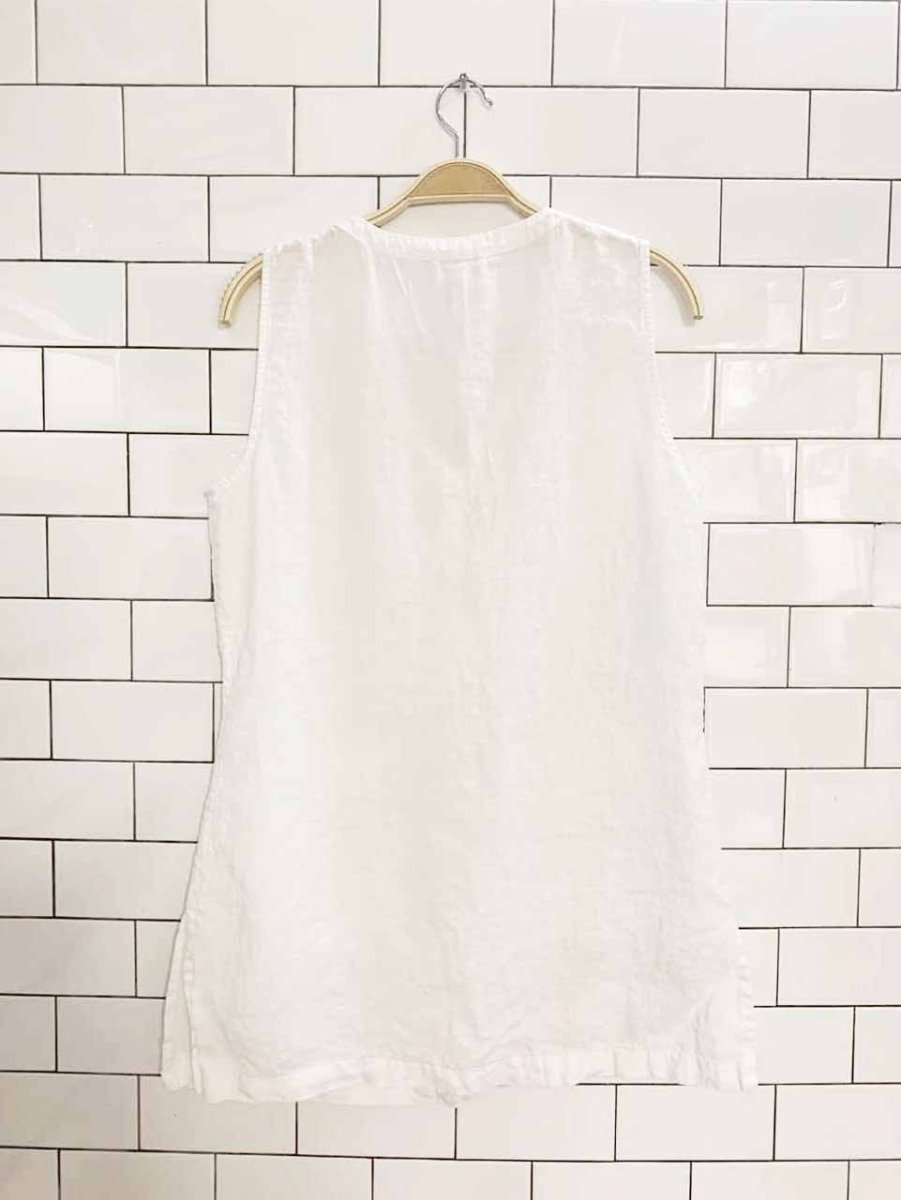 eileen fisher 100% linen full button sleeveless top - good market thrift store