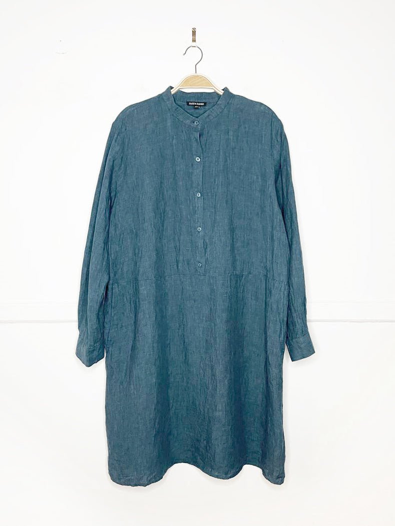 eileen fisher 100% organic linen mandarin collar long sleeve midi dress - good market thrift store