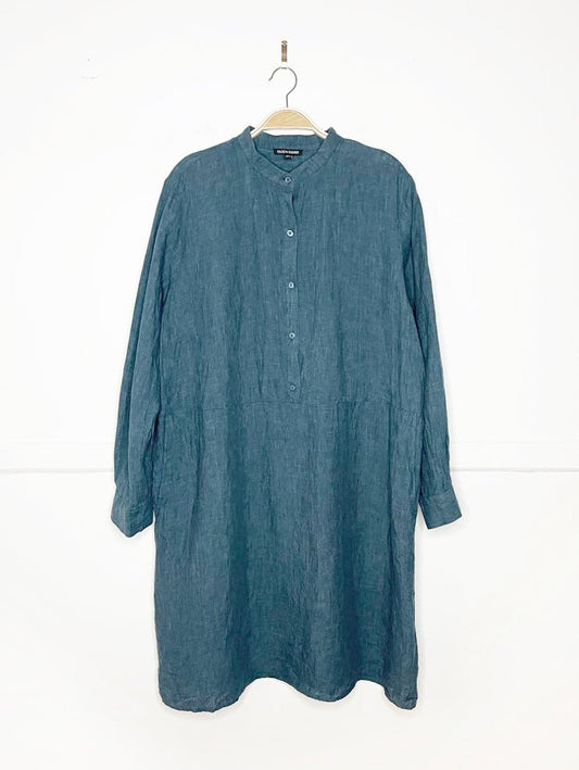 eileen fisher 100% organic linen mandarin collar long sleeve midi dress - good market thrift store