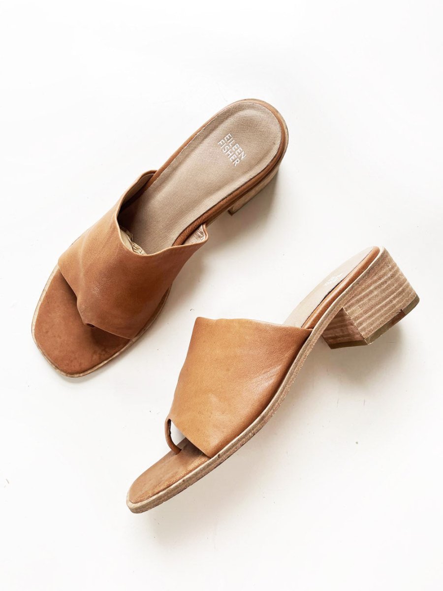 eileen fisher airy leather thong heeled sandal - good market thrift store