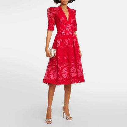 nwt elie saab strong shoulder deep v lace midi dress