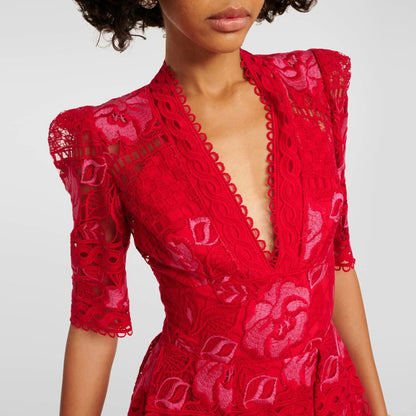 nwt elie saab strong shoulder deep v lace midi dress