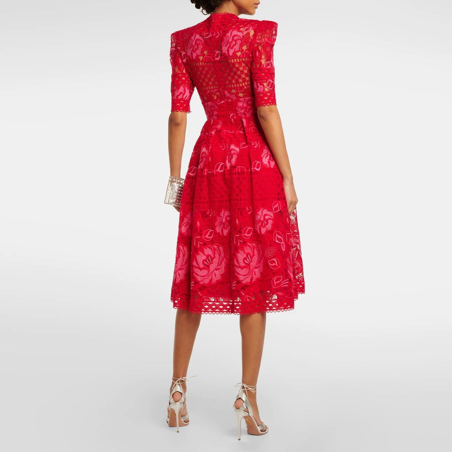 nwt elie saab strong shoulder deep v lace midi dress