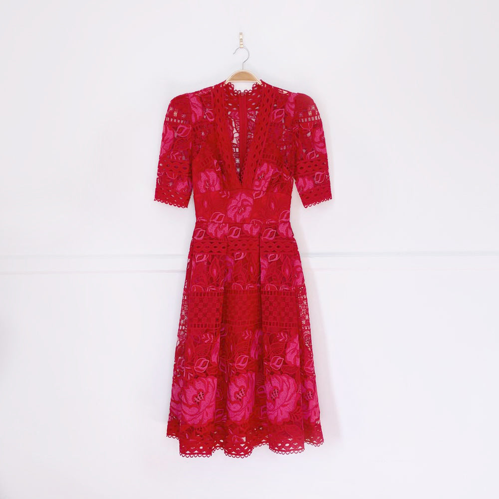 nwt elie saab strong shoulder deep v lace midi dress