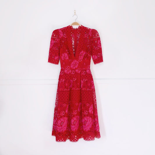 nwt elie saab strong shoulder deep v lace midi dress