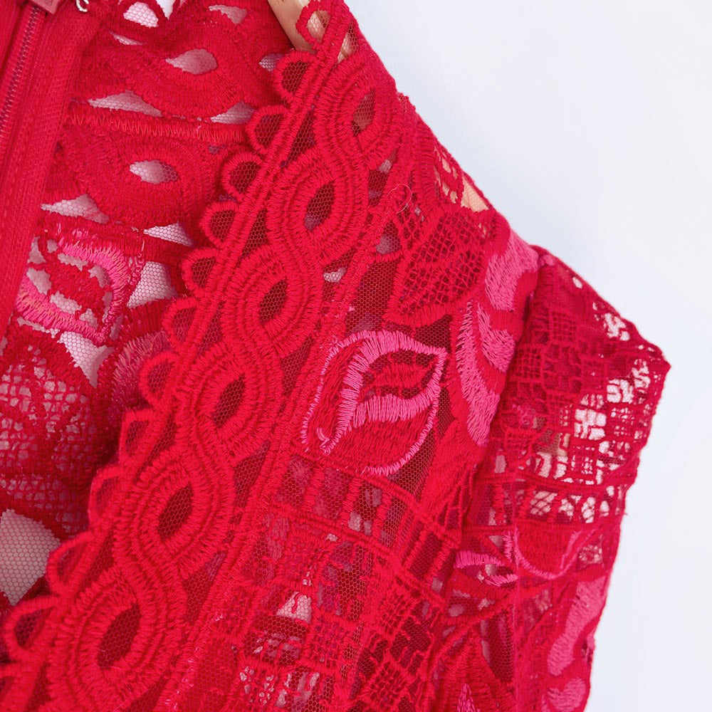 nwt elie saab strong shoulder deep v lace midi dress