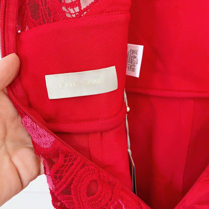 nwt elie saab strong shoulder deep v lace midi dress