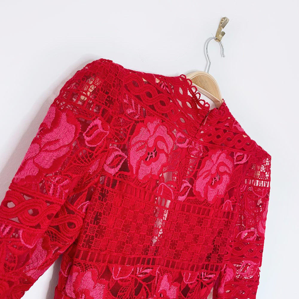 nwt elie saab strong shoulder deep v lace midi dress