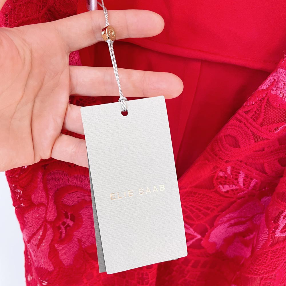 nwt elie saab strong shoulder deep v lace midi dress