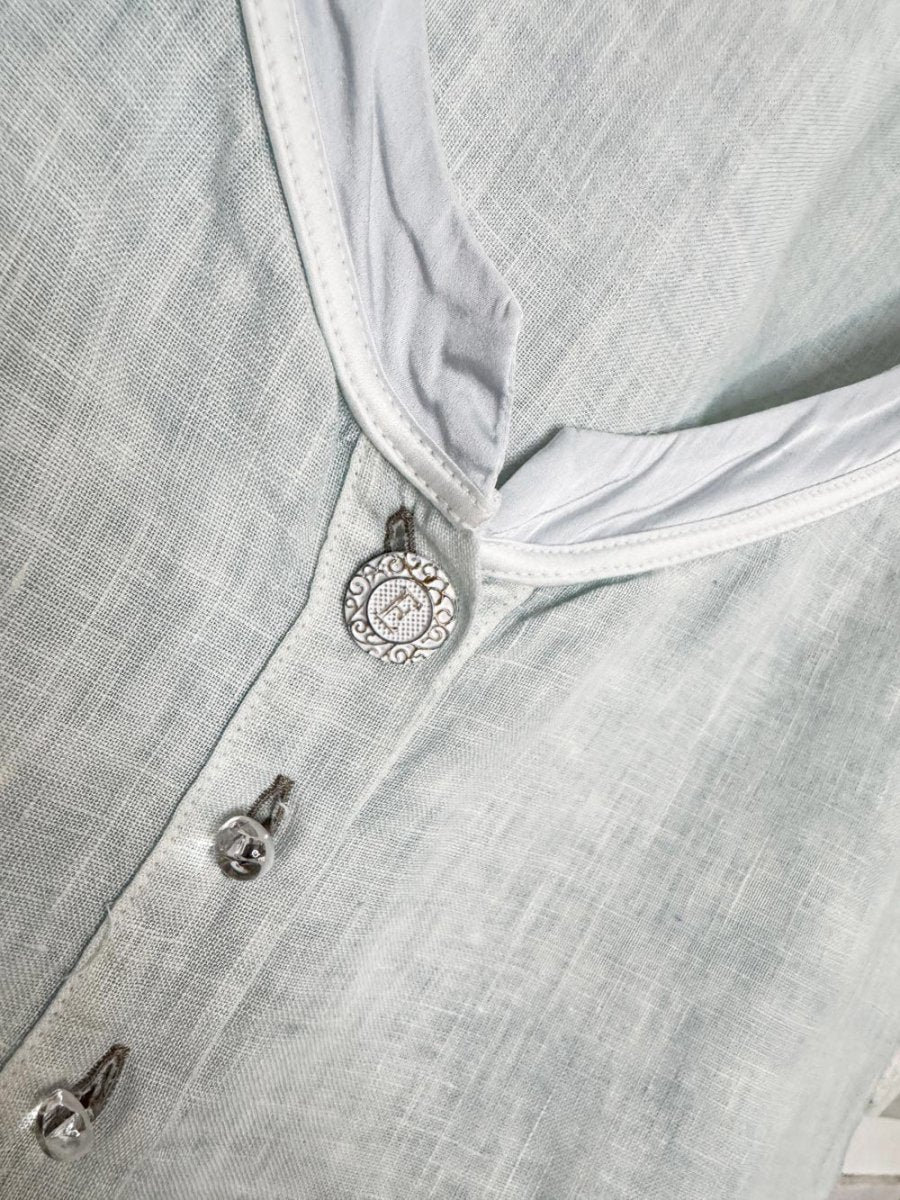 elisa cavaletti linen crochet sleeve full button shirt - good market thrift store