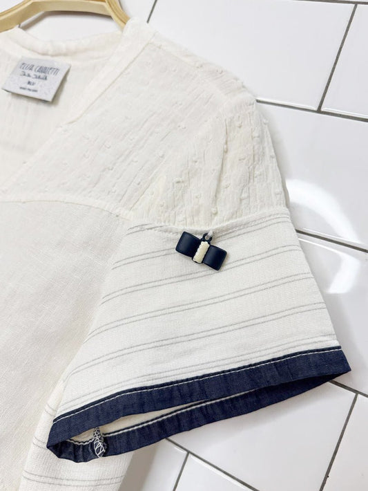 elisa cavaletti linen patchwork full button shirt - good market thrift store