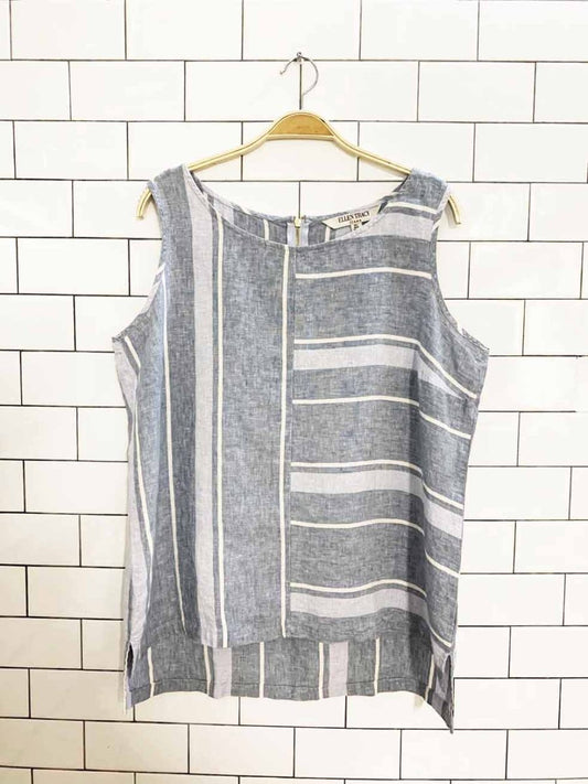 ellen tracey 100% linen blue stripe sleeveless shirt - good market thrift store