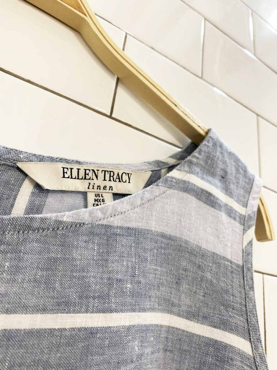 ellen tracey 100% linen blue stripe sleeveless shirt - good market thrift store