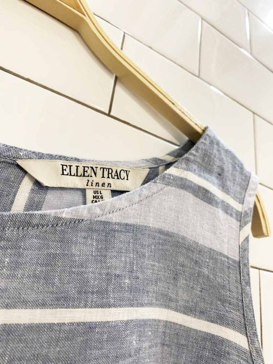 ellen tracey 100% linen blue stripe sleeveless shirt - good market thrift store