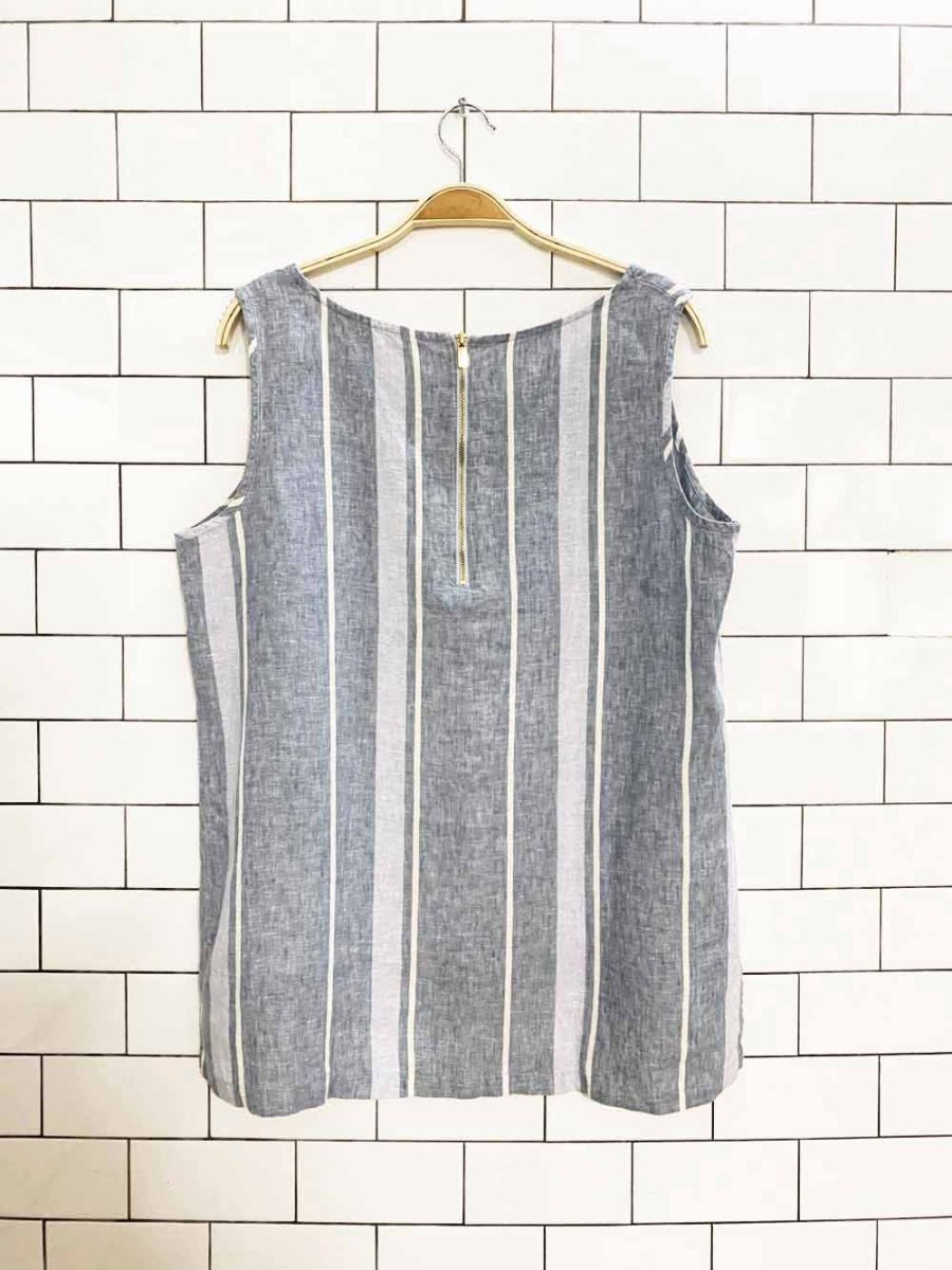 ellen tracey 100% linen blue stripe sleeveless shirt - good market thrift store