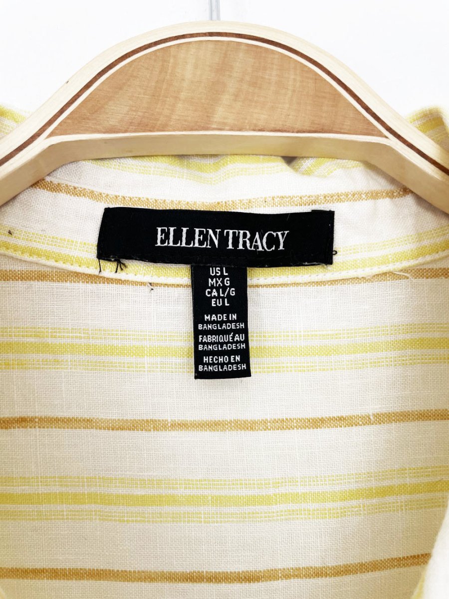 ellen tracey 100% linen stripe tie waist full button shirt - good market thrift store