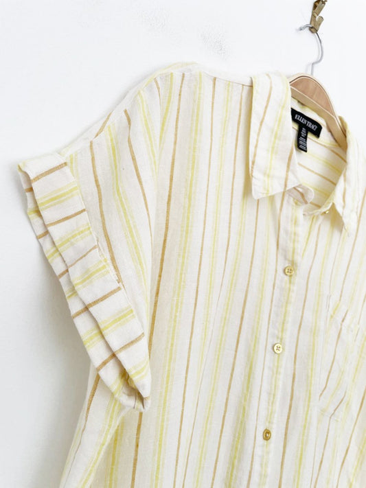 ellen tracey 100% linen stripe tie waist full button shirt - good market thrift store