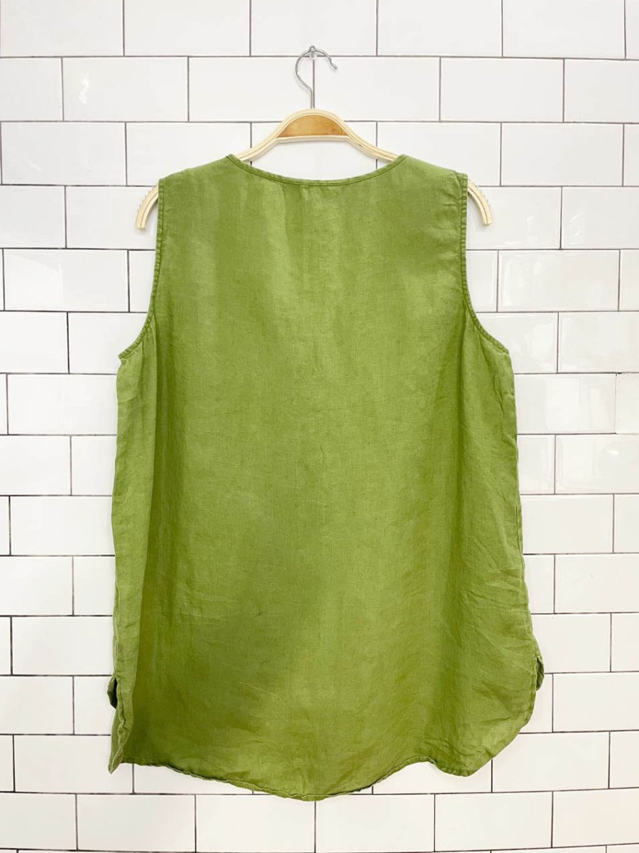 ellen tracy 100% linen sleeveless tassel top - good market thrift store