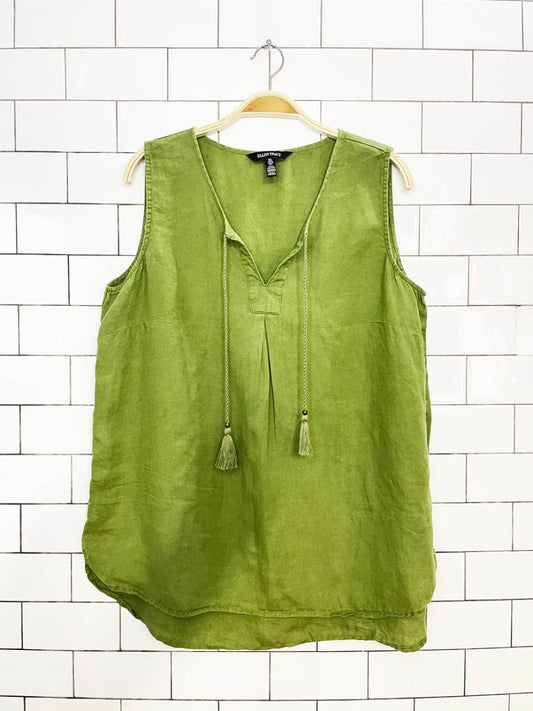 ellen tracy 100% linen sleeveless tassel top - good market thrift store