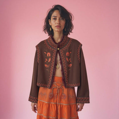 vintage 70s chloé boho wool + fox fur embroidered jacket