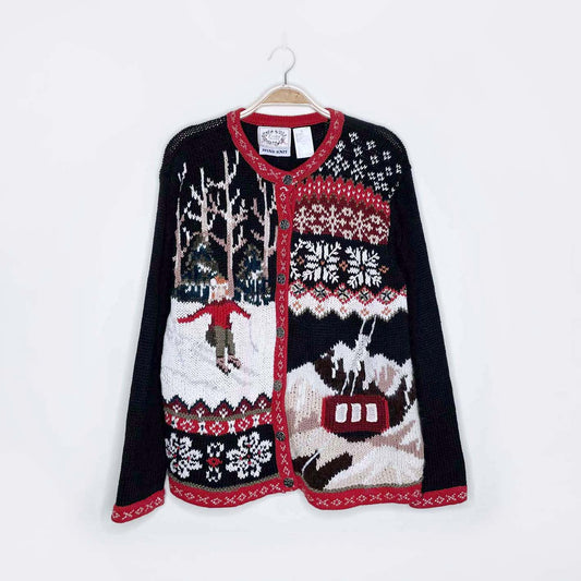 vintage 90s erika hand-knit nordic ski cardigan - size medium