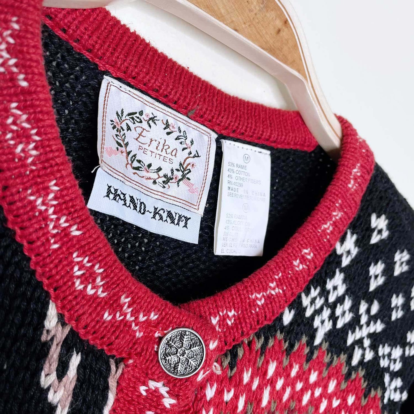 vintage 90s erika hand-knit nordic ski cardigan - size medium