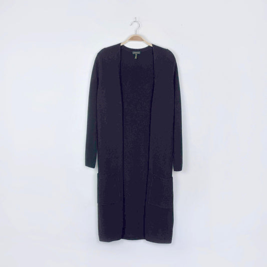 escada wool-cashmere black knit duster cardigan - size xs