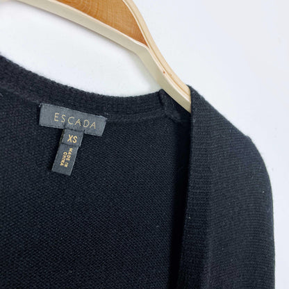 escada wool-cashmere black knit duster cardigan - size xs